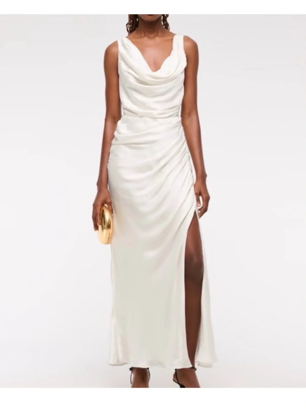 Abercrombie & Fitch Ivory Cowl Neck Maxi Dress with Side Slit